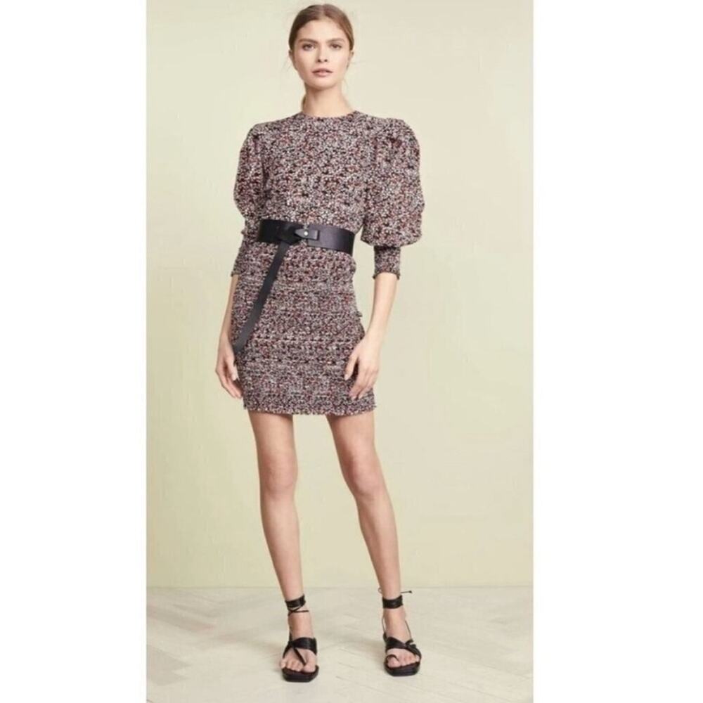 Rebecca Minkoff Tabby Puff Sleeve Mini Dress Smocked Floral Print Red Small $248